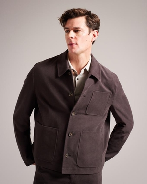 Veste Ted Baker Button Through Moleskin Marron Foncé Homme | TJM-57569659